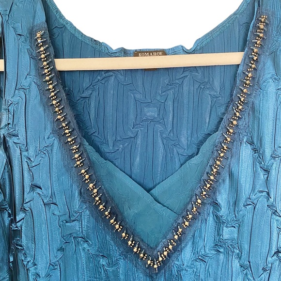 Komarov Dress Charmeuse Marine Night Beaded Sleeveless Chiffon Dress Size XL - Picture 4 of 8